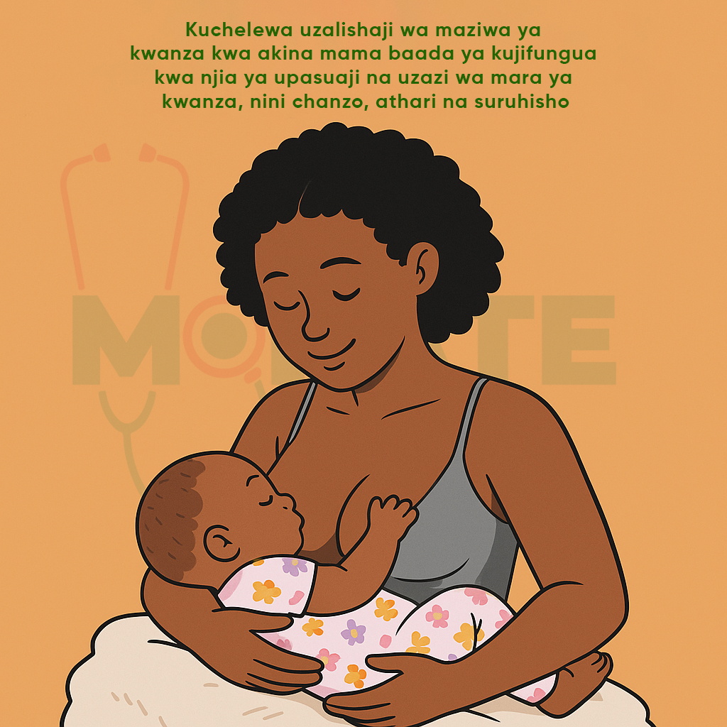 Kuchelewa uzalishaji wa maziwa ya kwanza kwa akina mama baada ya kujifungua kwa njia ya upasuaji na uzazi wa mara ya kwanza nini chanzo athari na suruhisho